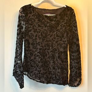 Metaphor Black Lace Beaded Semi Sheer Sleeve Top